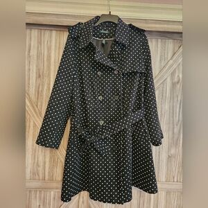 Ralph Lauren Black Trench Coat with White Polka Dots